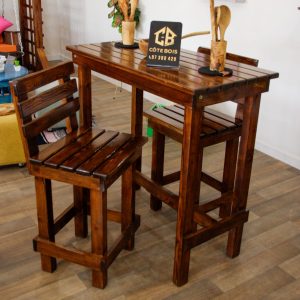 Table barre +2 chaises En bois rouge