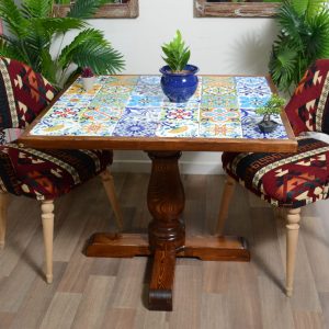 table en faïence style arabe en bois rouge